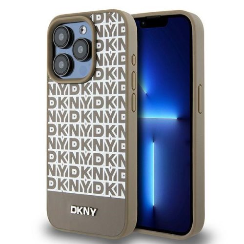 DKNY DKHMP15LPSOSPW iPhone 15 Pro 6.1" hátlap, tok Leather Printed Pattern Metal Logo MagSafe, barna