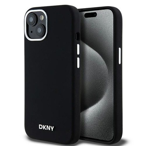 DKNY iPhone 15 Plus MagSafe DKHMP15MSMCHLK hátlap, tok MagSafe Silicone W/Horizontal Metal Logo, fekete