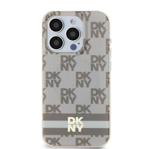 DKNY iPhone 15 MagSafe DKHMP15SHCPTSE hátlap, tok MagSafe PC TPU Checkered Pattern W/Printed Stripes, bézs