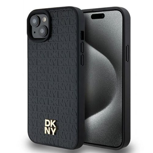 DKNY iPhone 15 compatible with MagSafe DKHMP15SPSHRPSK hátlap, tok MagSafe Pu Repeat Pattern W/Stack Logo, fekete