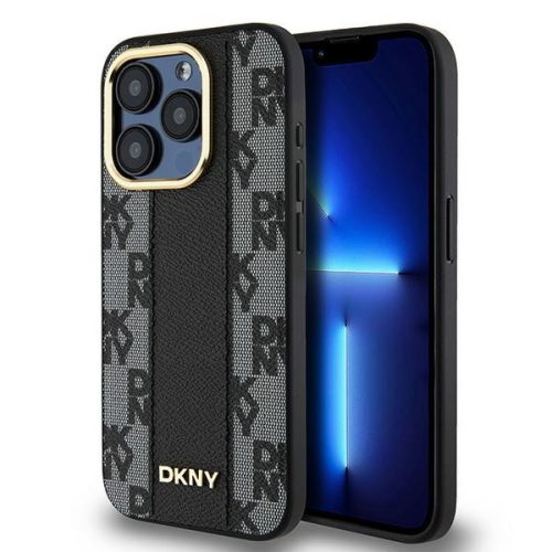 DKNY Leather Checkered Mono Pattern MagSafe iPhone 15 Pro Max 6.7", hátlap, tok, fekete