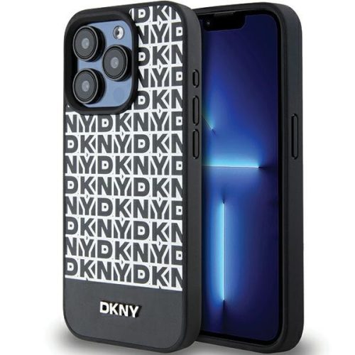 DKNY DKHMP15XPSOSPK iPhone 15 Pro Max 6.7" hátlap, tok Leather Printed Pattern Metal Logo MagSafe, fekete