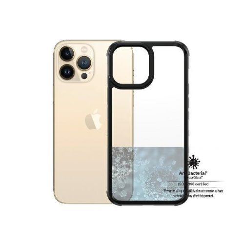 PanzerGlass ClearCase iPhone 13 Pro Max 6.7", fekete antibakteriális katonai mifemalesítésű tok, ezüst