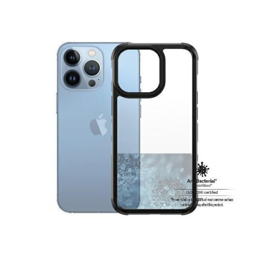 PanzerGlass ClearCase iPhone 13 Pro 6.1", fekete antibakteriális katonai mifemalesítésű tok, ezüst