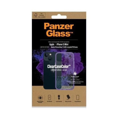 PanzerGlass ClearCase iPhone 13 Mini 5.4" antibakteriális ütésálló tok, lila