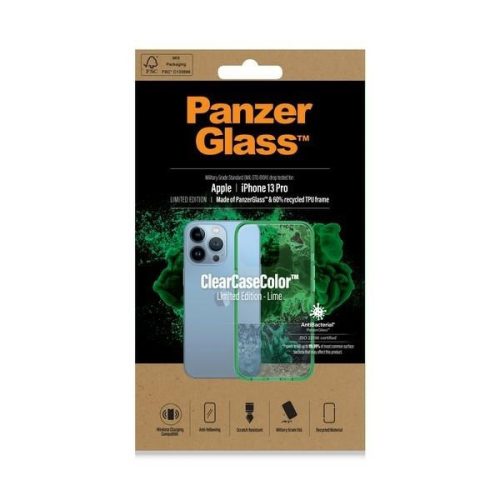 PanzerGlass ClearCase iPhone 13 Pro 6.1" antibakteriális katonai mifemalesítésű tok, zöld