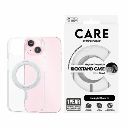 CARE by PanzerGlass Kickstand tok iPhone 15 6,1" MagSafe, ezüst