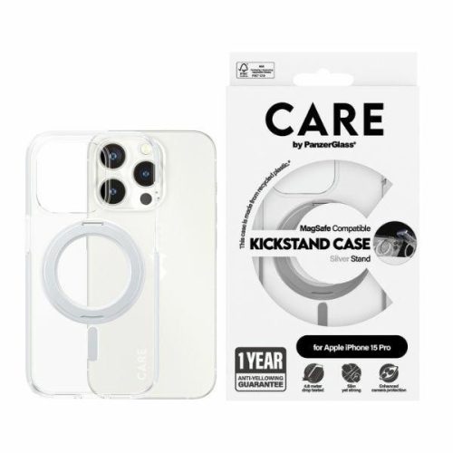 CARE by PanzerGlass Kickstand tok iPhone 15 Pro 6,1" MagSafe, ezüst