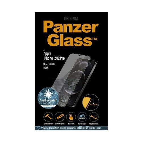 PanzerGlass® Screen Protector Apple iPhone 12/12 Pro, Edge-to-Edge edzett üvegfólia, fekete