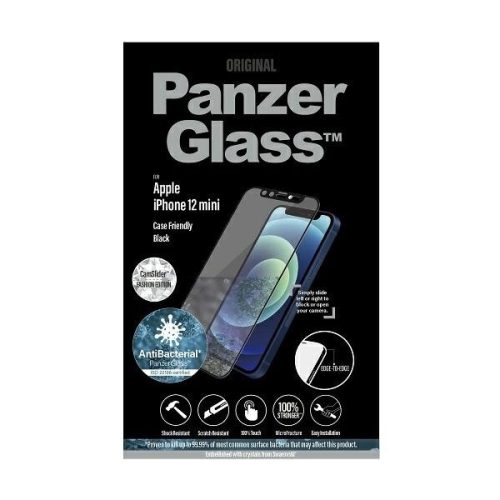 PanzerGlass kijelzővédő üvegfólia E2E iPhone 12 Mini 5,4" CamSlider Swarovsky tokbarát antibakteriális 5D teljes kijelzős