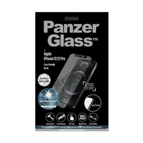 PanzerGlass kijelzővédő üvegfólia E2E iPhone 12 /12 Pro 6,1" CamSlider Swarovsky tokbarát antibakteriális 5D teljes kijelzős