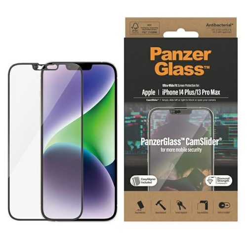 PanzerGlass kijelzővédő üvegfólia Ultra-Wide Fit iPhone 14 Plus/13 Pro Max 6,7" CamSlider antibakteriális