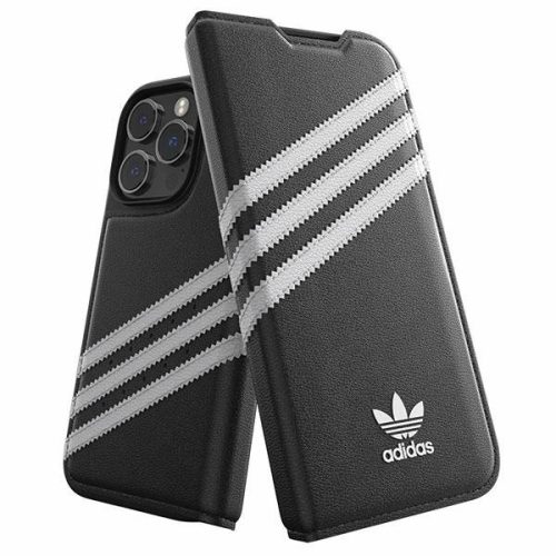 Adidas OR Booklet Case tok PU iPhone 14 Pro, fekete, fehér