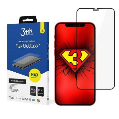 3MK FlexibleGlass Max iPhone 12 Pro Max 6.7", fekete, hibrid üvegfólia, átlátszó,