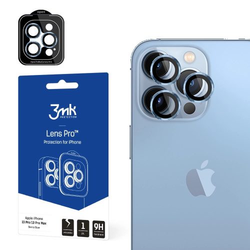 3MK Lens Protect Pro iPhone 13 Pro/13 Pro Max, kék kamera védőfólia rögzítőkerettel 1db.