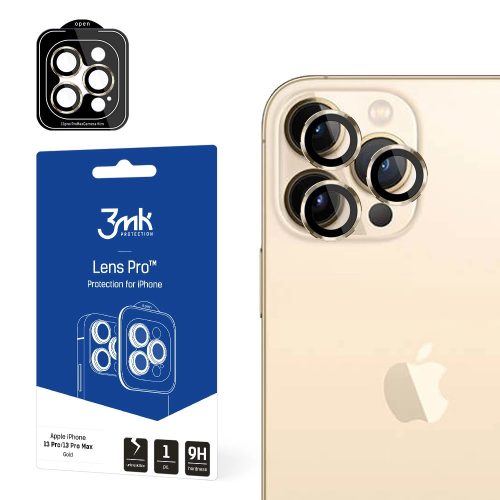 3MK Lens Protection Pro iPhone 13 Pro/13 Pro Max kamera védőfólia rögzítőkerettel 1db, arany