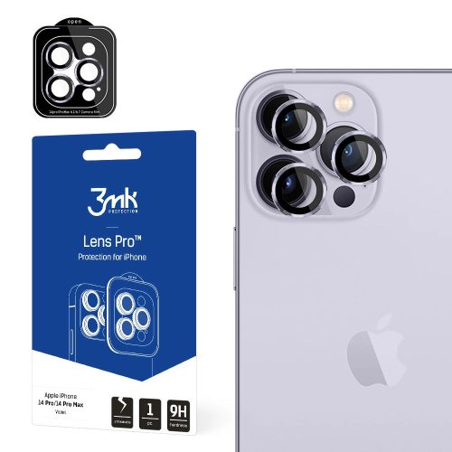 3MK Lens Protection Pro iPhone 14 Pro/14 Pro Max kamera objektív védelem rögzítőkerettel 1db, lila