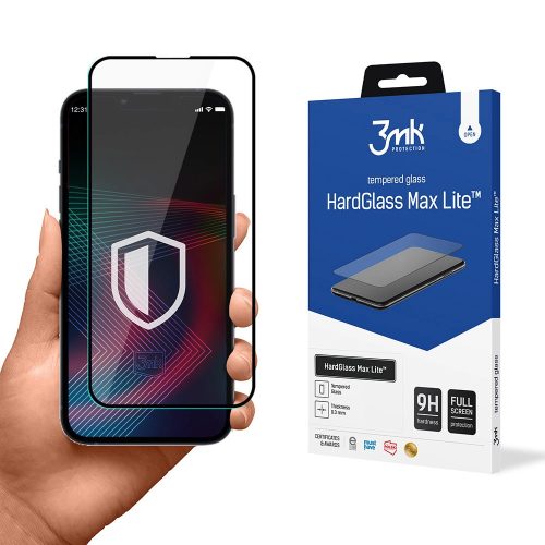 3MK HardGlass Max Lite iPhone 14 Pro Max, teljes képernyős edzett üvegfólia, fekete