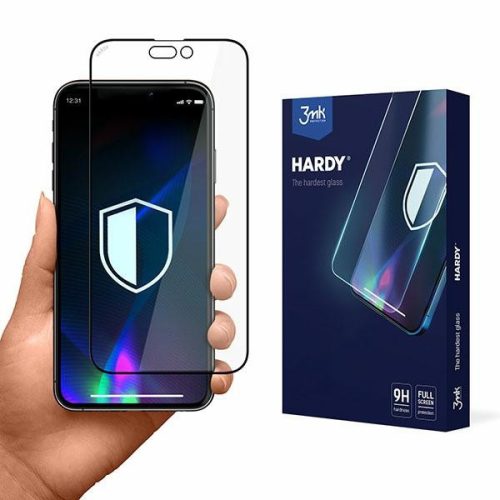 3MK Hardy iPhone 14 Pro Max 6.7" kémiailag edzett üvegfólia, fekete