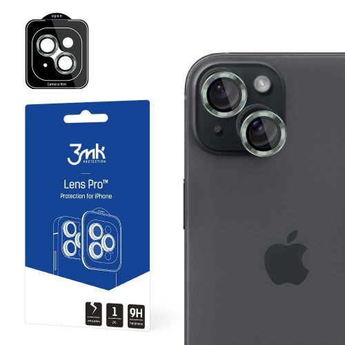 3MK Lens Protection Pro iPhone 15 Plus 6.7", zöld kamera védőfólia rögzítőkerettel 1db.