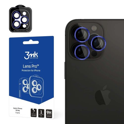 3MK Lens Protection Pro iPhone 15 Pro 6.1" kamera védőfólia rögzítőkerettel 1db, kék