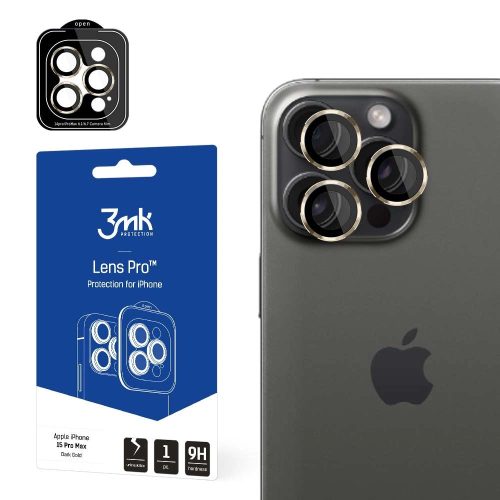 3MK Lens Protect iPhone 15 Pro Max 6.7" kamera Lens Protect rögzítőkerettel 1db, sötétarany