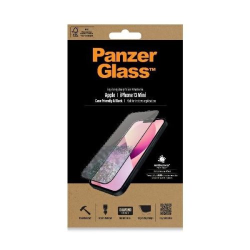 PanzerGlass kijelzővédő üvegfólia E2E iPhone 13 Mini 5,4" tokbarát antibakteriális 5D teljes kijelzős