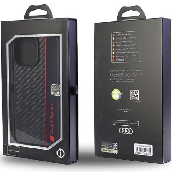 Audi Carbon Fiber Stripe iPhone 14 Pro Max (AUS-TPUPCIP14PM-R8/D1-BK) hátlap, tok, fekete