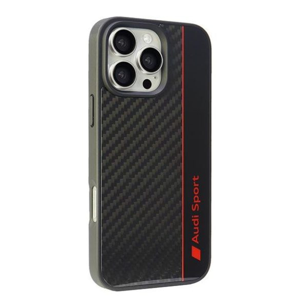 Audi Carbon Fiber Stripe iPhone 16 Pro Max (AUS-TPUPCIP16PM-R8/D1-BK) hátlap, tok, fekete