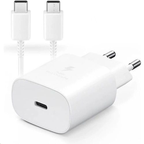 Samsung EP-TA800EWE+EP-DA905BWE USB gyári hálózati töltő, gyorstöltő adapter+USB-C kábel, 1.5m, 15W, (doboz nélküli), fehér