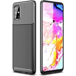   Carbon Fiber Samsung Galaxy A51 ütésálló hátlap, tok, fekete