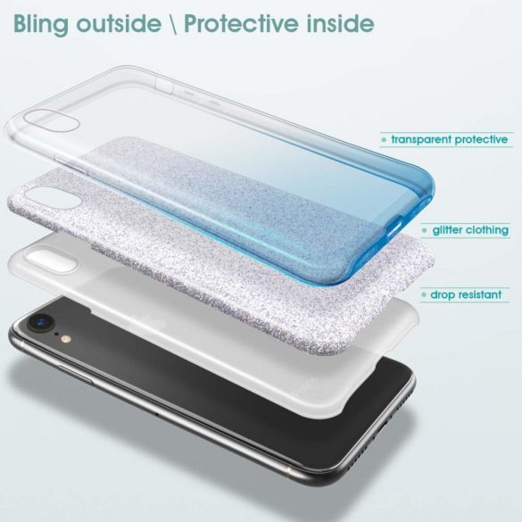 Glitter Case Samsung Galaxy A10 hátlap, tok, kék-ezüst