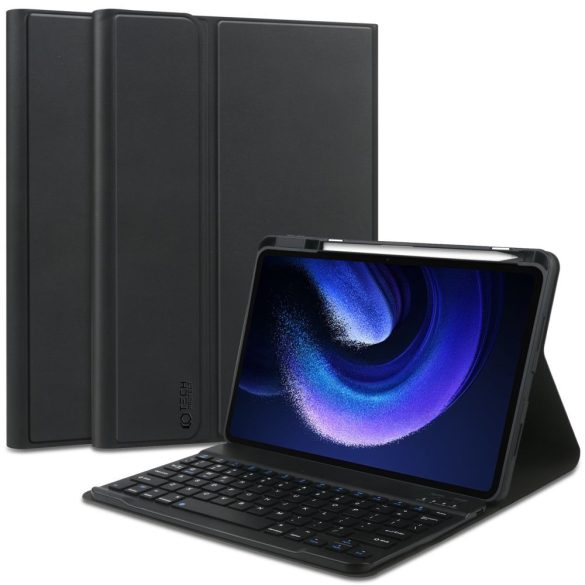 Tech-Protect Sc Pen + Keyboard Xiaomi Pad 6/6 Pro oldalra nyíló okos tok, érintőceruza tartóval, billentyűzettel, fekete