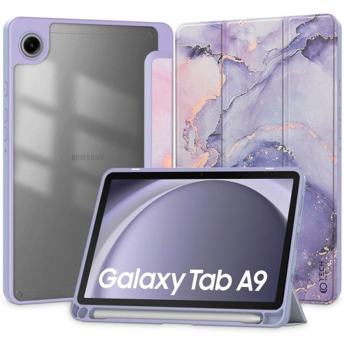 Tech-Protect Sc Pen Hybrid Samsung Galaxy Tab A9 8.7" X110/X115 oldalra nyíló okos tok, érintőceruza tartóval, márványmintás, lila