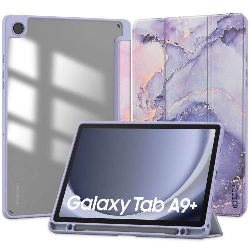 Tech-Protect Sc Pen Hybrid Samsung Galaxy Tab A9 Plus 11.0" X210/X215/X216 oldalra nyíló okos tok, érintőceruza tartóval, márványmintás, lila