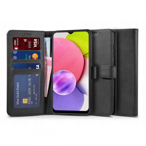 Tech-Protect Wallet 2 Samsung Galaxy A03s ökobőr, oldalra nyíló tok, fekete