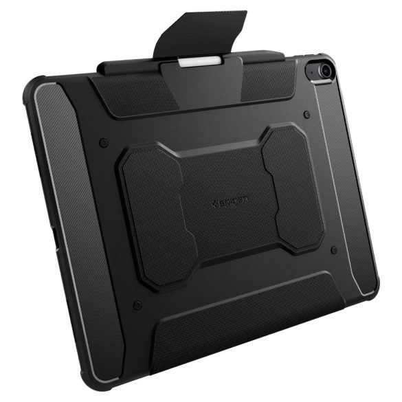 Spigen Rugged Armor iPad Air 13 (2024) oldalra nyíló ütésálló okos tok, érintőceruza tartóval, fekete