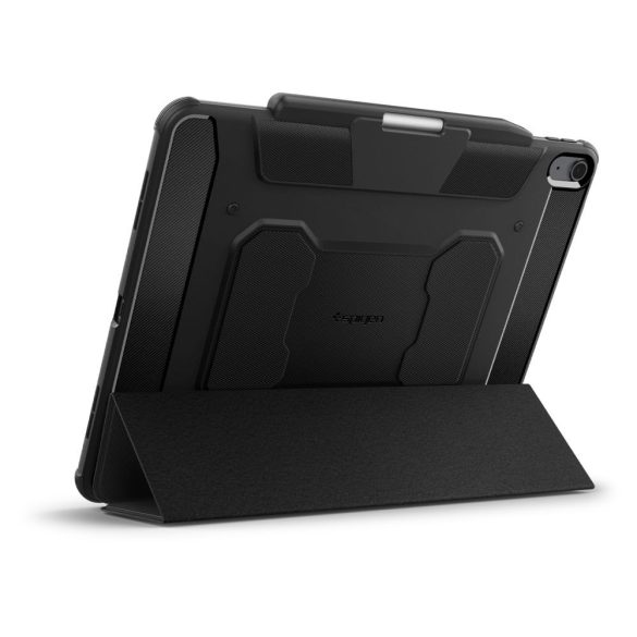 Spigen Rugged Armor iPad Air 13 (2024) oldalra nyíló ütésálló okos tok, érintőceruza tartóval, fekete