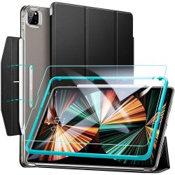   ESR Ascend Trifold iPad Pro 12.9" (2021) oldalra nyíló smart tok, és edzett üvegfólia, fekete