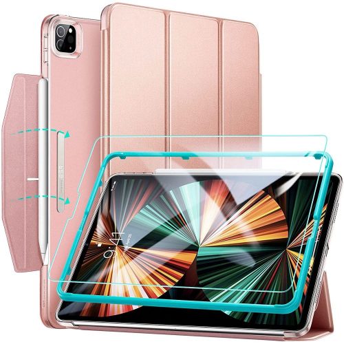 ESR Ascend Trifold iPad Pro 12.9" (2021) oldalra nyíló smart tok, és edzett üvegfólia, rozé arany