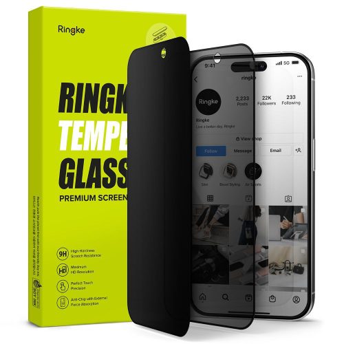 RINGKE kijelzővédő üvegfólia betekintésgátló TEMPERED GLASS IPHONE 15 PRO MAX PRIVACY