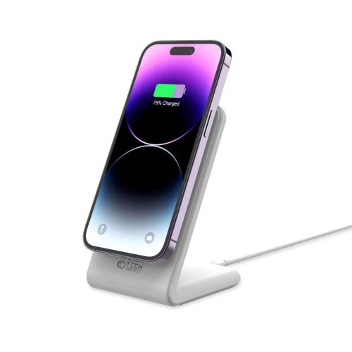 Tech-Protect Qi15W-A23 Magnetic Magsafe Wireless Charger Magsafe kompatibilis vezeték nélküli asztali töltő, gyorstöltő, 15W, fehér