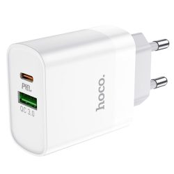   Hoco C-C80A 2-Port (USB+USB-C) PD 20W/QC3.0 univerzális töltő, gyorstöltő, fehér