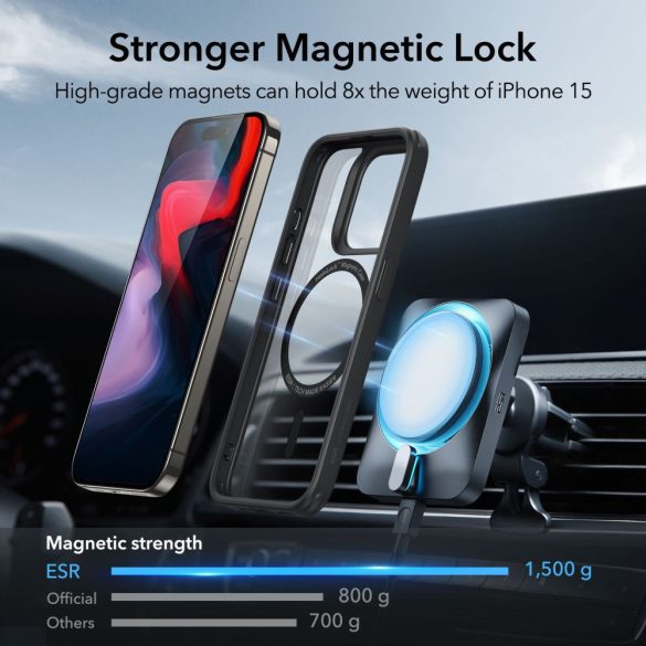 ESR CH Halolock Magsafe iPhone 15 Pro hátlap, tok, fekete-átlátszó