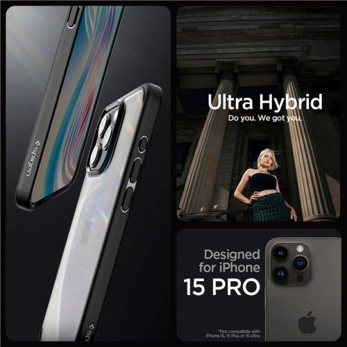 Spigen Crystal Hybrid, iPhone 15 Pro tok, matt, fekete