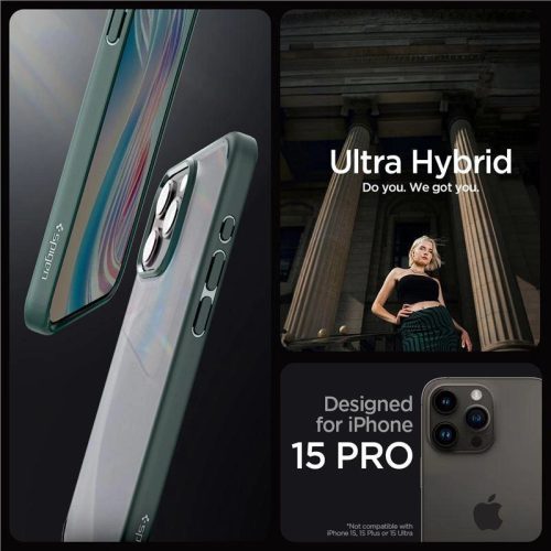 Spigen Ultra Hybrid tok, iPhone 15 Pro, zöld