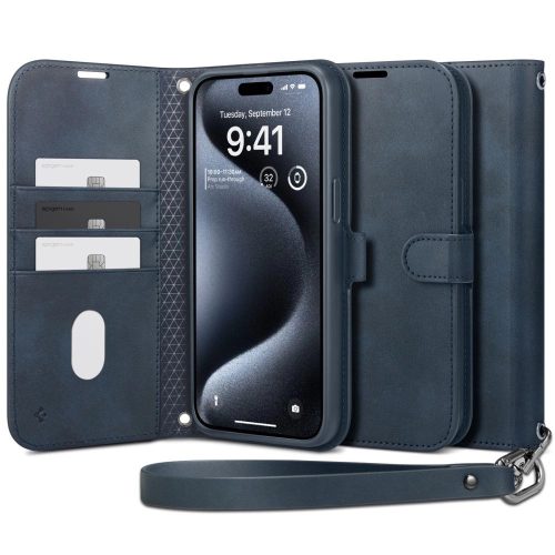 Spigen Wallet S Pro tok iPhone 15 Pro, sötétkék