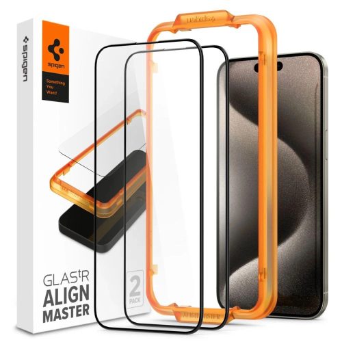 Spigen Alm Glass FC iPhone 15 Pro Max 6.7" 2 db edzett üvegfólia, fekete keret