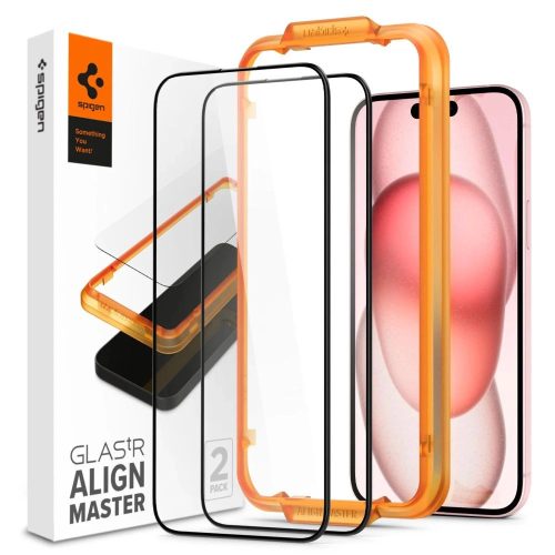 Spigen edzett üvegfólia ALM GLASS FC 2-PACK iPhone 15 PLUS, fekete