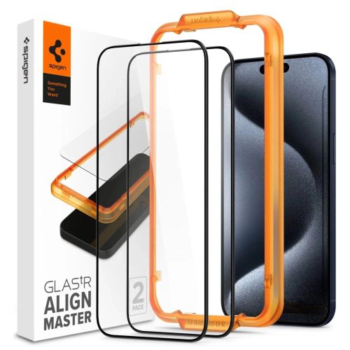 Spigen Alm Glass FC iPhone 15 Pro 6.1" iPhone 15 Pro 6.1" 2 db edzett üvegfólia, fekete keret